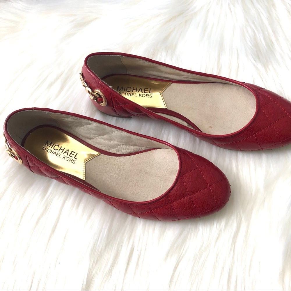 Michael Kors red  flat shoes with gold chain